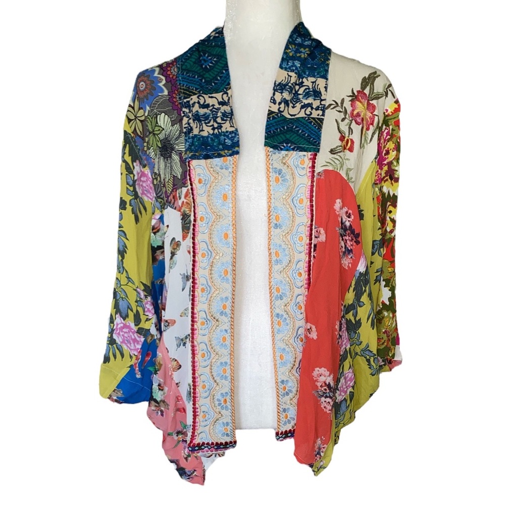 Vincente Floral Embroidered Lace Kimono - M